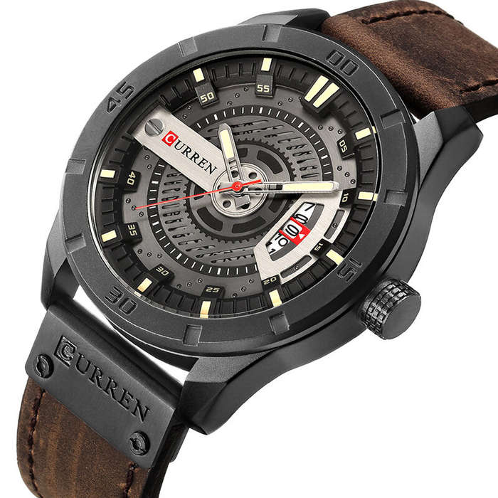 Black/Brown - CURREN Men Classic Sports Quartz Watch Large Dial Fashion Casual Watches Waterproof Wa