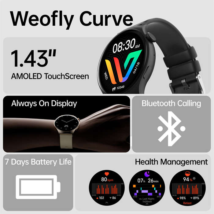 Gold - Weofly Curve 1.43inch AMOLED Display bluetooth Call Heart Rate Blood Pressure Blood Oxygen Mo