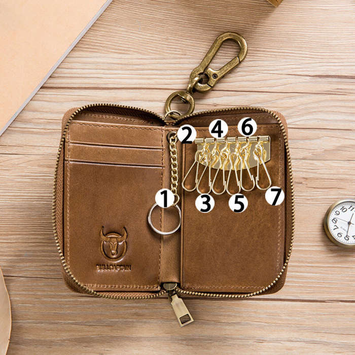 Yellow - BULLCAPTAIN Genuine Leather Mens Waist-Mounted Wallet Card & Id Holders Multi-function Key