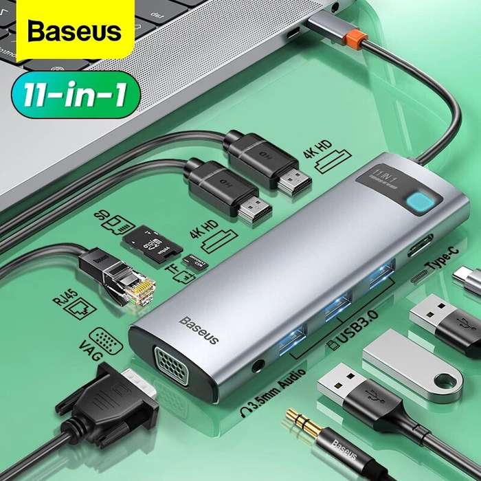 [Triple Display] Baseus 11-In-1 MST USB Type-C Hub Docking Station Adapter With Dual 4K HDMI HD Disp