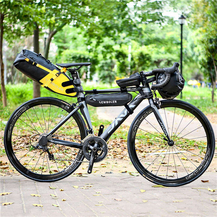 Black - NEWBOLER Bicycle Triangle Bag Bike Frame Front Tube Bag Waterproof Cycling Bag Battery Panni