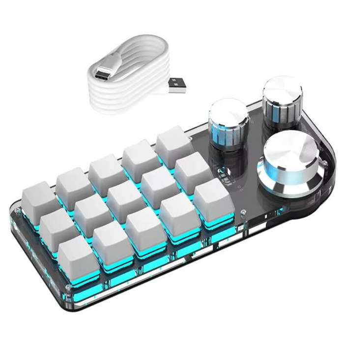 Black - 15-Keys Programming Custom Macro Mechanical Keyboard with Three Knobs Tri-mode Wireless blue