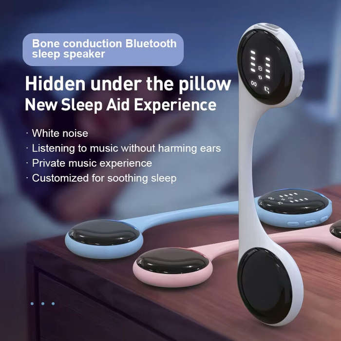 White - Bone Conduction Portable bluetooth Sleeping Speaker with LED Display Built-in 10 Natural Sou