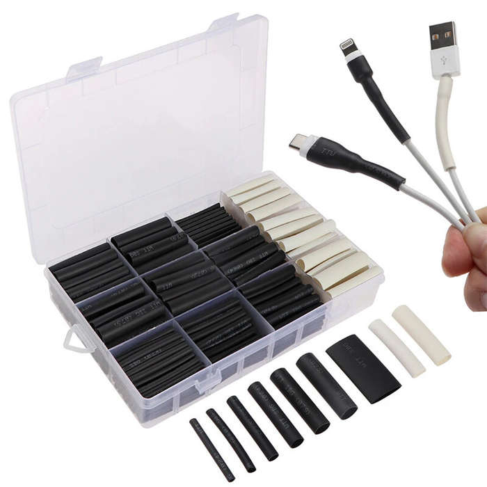 300Pcs/lot Polyolefin Shrinking Assorted 3:1 Heat Shrink Black White Tube Wire Cable Insulated Sleev