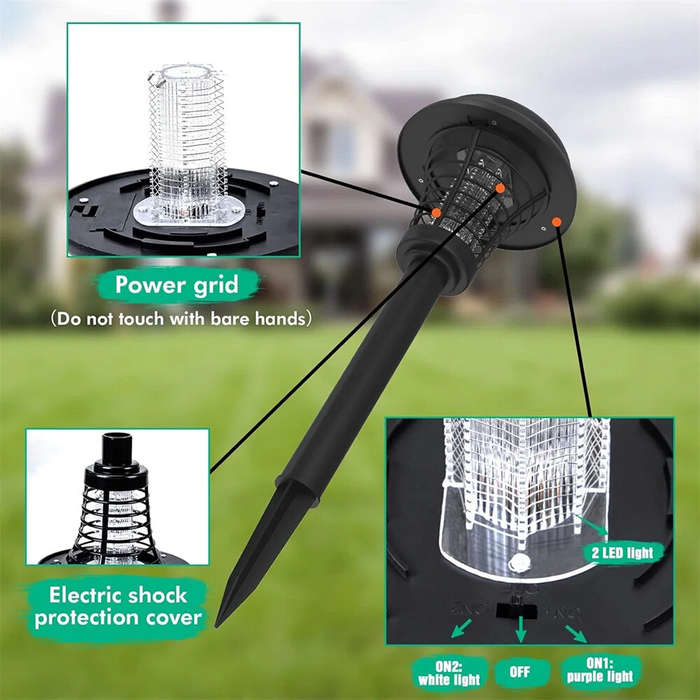 Black - Elfeland Solar Powered Mosquito Killer Lawn Light Outdoor Zapper IP65 Waterproof UV Attracti