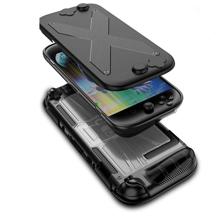 Black - TPU+PC Case Ergonomic Handle Grip Cover Shockproof Handheld Game Console Case Anti-Drop Anti