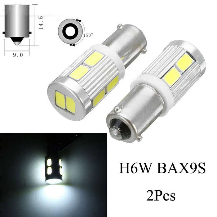 180 - 12V 2PCS High Brightness Width Indicator Light Bulb BAX9S H6W 10 SMD White Light LED Car Side