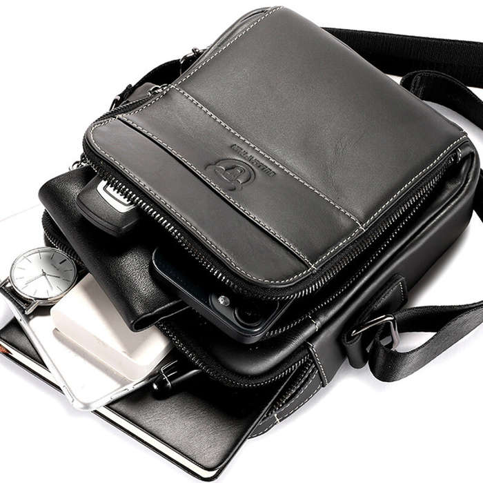 Coffee - BULLCAPTAIN Genuine Leather Men Shoulder Bags Vintage Small Flap Crossbody Briefcase Handba