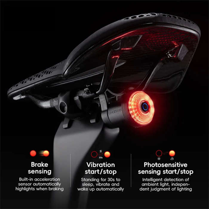 Black - ROCKBROS Q0 Qzero Bicycle Taillight Smart Auto High Brightness Brake Sensing Waterproof LED