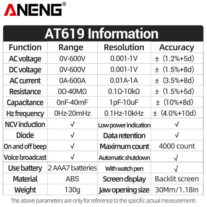 Black - ANENG AT619 Digital Voice Broadcast Multimeter Clamp Professional AC/DC Clamp Meter Ammeter