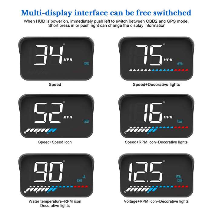 Black - 3.5inch LED Screen Car HUD Head-Up Display Car OBD Universal Speedometer Water Temperature H
