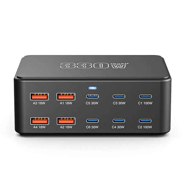 Black - [GaN Tech] Bakeey HW-66 330W 10-Port USB PD Charger 6USB-C+4USB-A QC3.0 PD3.0 PPS SCP AFC Fa