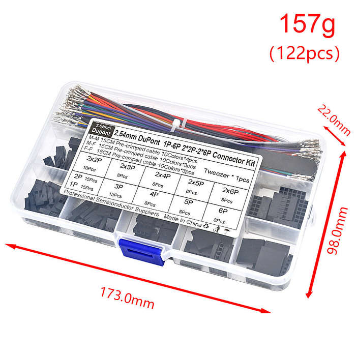 with box - XH2.54MM Dupont Connector Kit Single Row Double Row Housing 2.54mm Pitch Wire Cable Male