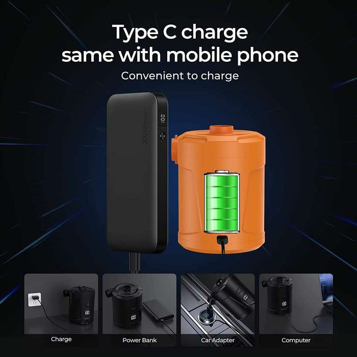 Black - 5200mAh Electric Air Pump Rechargeable Air Pump With Digital Display Screen Portable Mini Ai