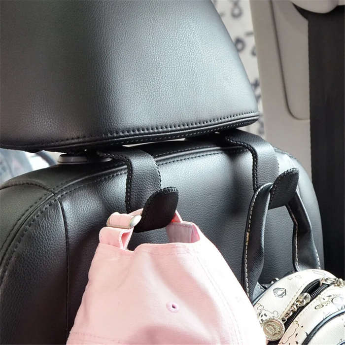 Red - Car Seat Headrest Hook Fuax Leather Hidden Rear Hanging Rack Storage Rack Storage Bag Rear Lug