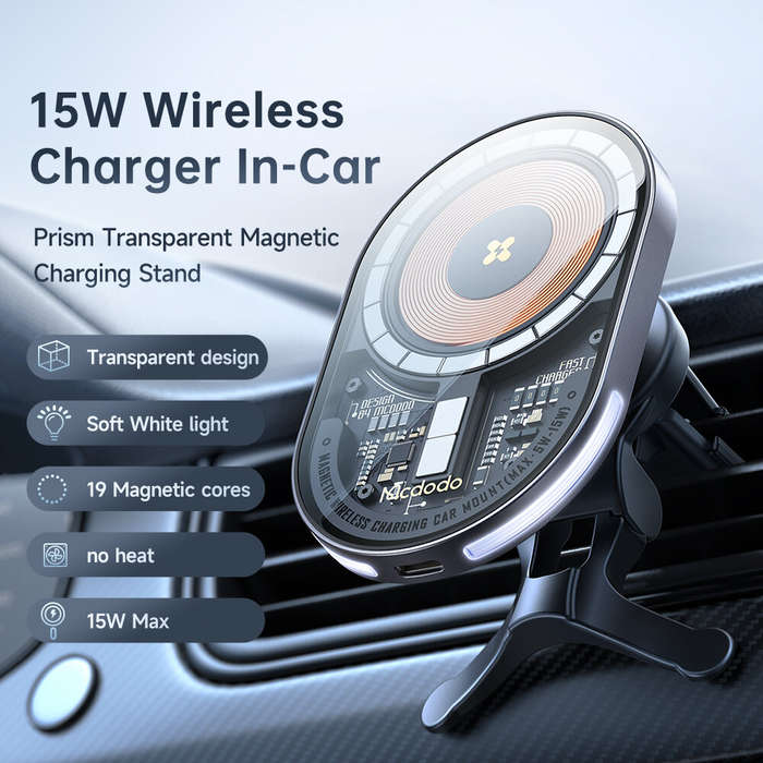 Mcdodo 15W Magnetic Wireless Charger Car Mount PD3.0 QC3.0 Fast Charging Transparent 360 Rotation Br