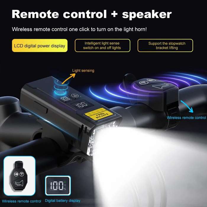 Black - BIKIGHT Q09L Wireless Remote Control Bicycle Headlight with Horn Smart Light Sensor Digital
