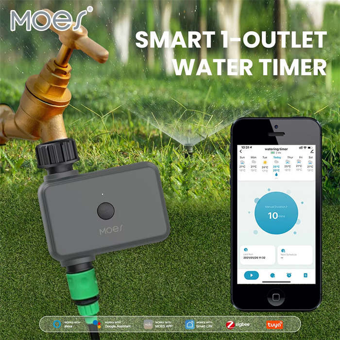 EU Plug - MOES Smart ZigBe Sprinkler Water Timer with 1 Outlet Rain Delay Filter Programmable Irriga