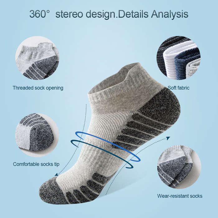 Black - 5 Pairs Sports Socks Men's Short Socks Sweat-absorbent Breathable Mesh Athletic Ankle Socks