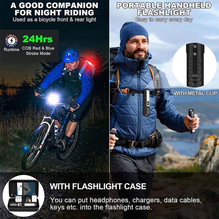 Black - BIKIGHT Rechargeable Flashlights Super Bright Small Pocket Magnetic Flashlight, 8 Modes LED