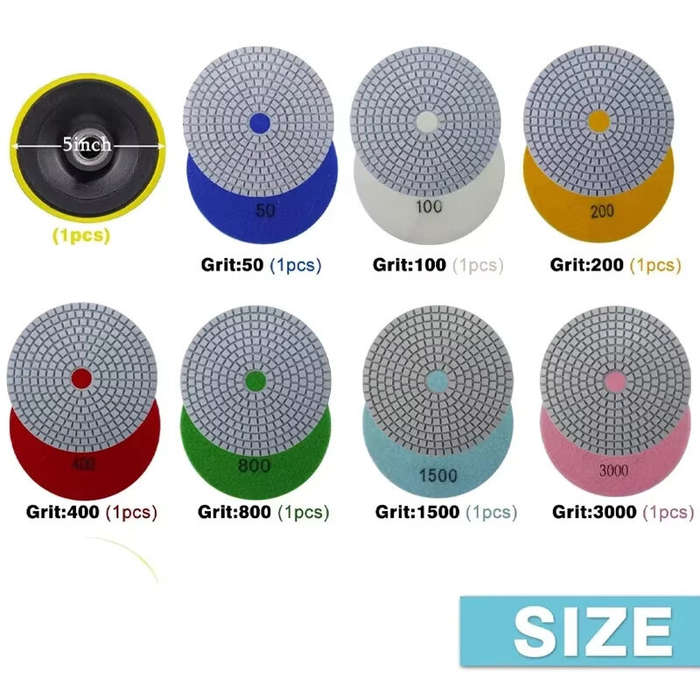 8pcs - 8pcs 5 inch 125mm Diamond Polishing Pads Kit Wet/Dry for Granite Stone Concrete Marble Polish