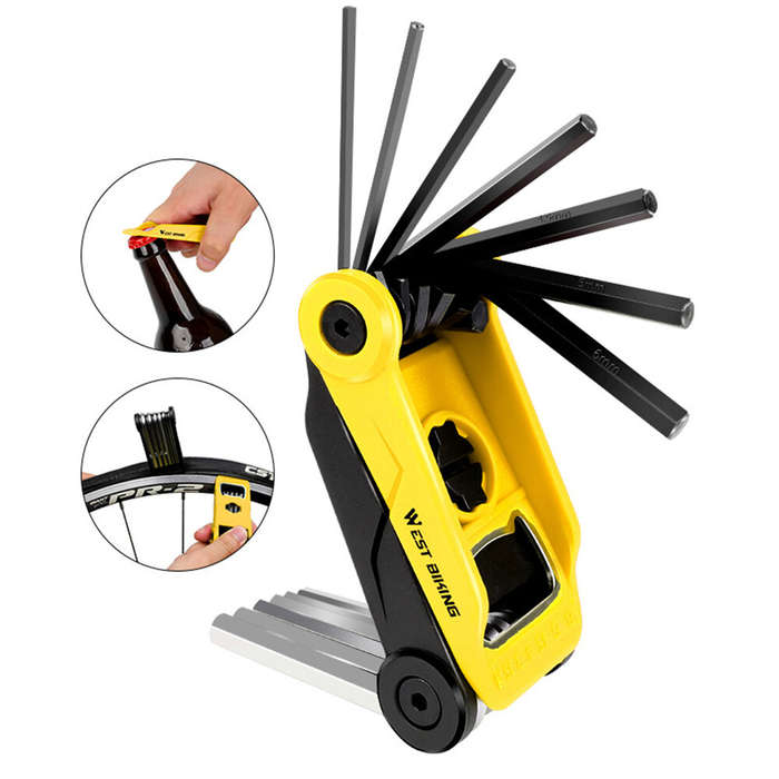 Yellow - WEST BIKING 16 In 1 Bicycle Repair Tools Portable Folding Hexagon Socket Tool Multi-functio