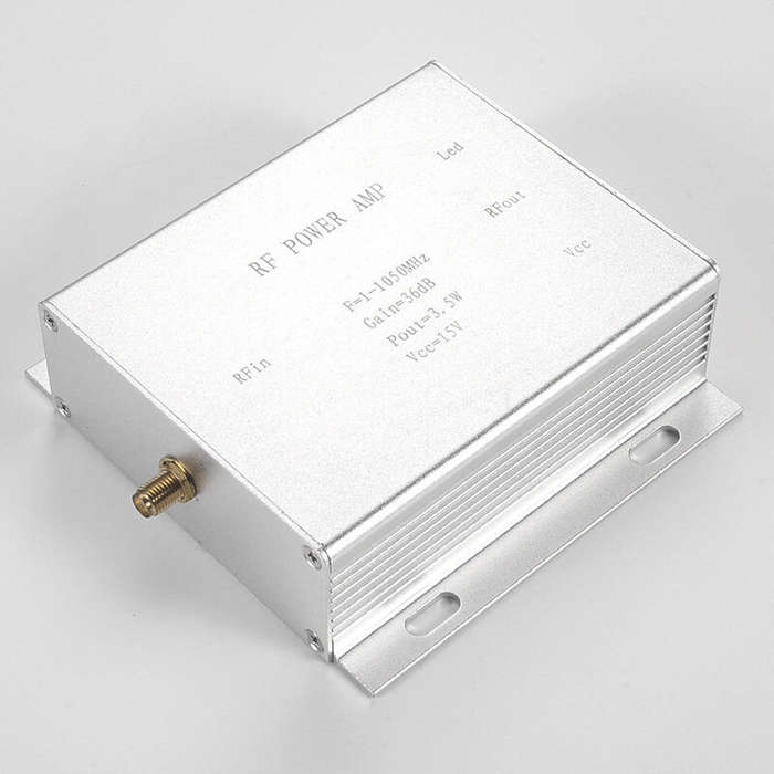 Silver - 1-1050MHz RF Linear Power Amplifier 3.5W 12-18V 32-36dB Gain SMA Connector Class A for DTMB