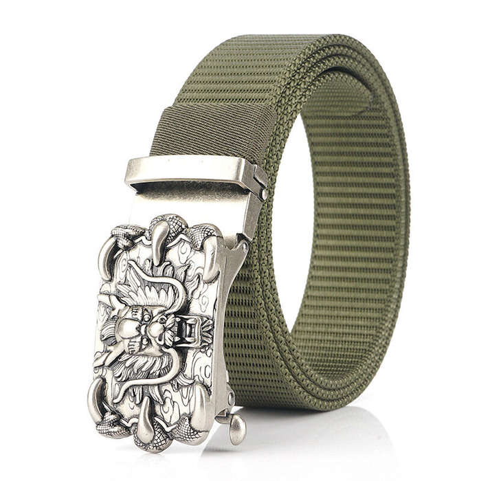 Khaki - ZANLURE Men's High-Grade Nylon Tactical Belt with Dragon Pattern Toothless Automatic Alloy B
