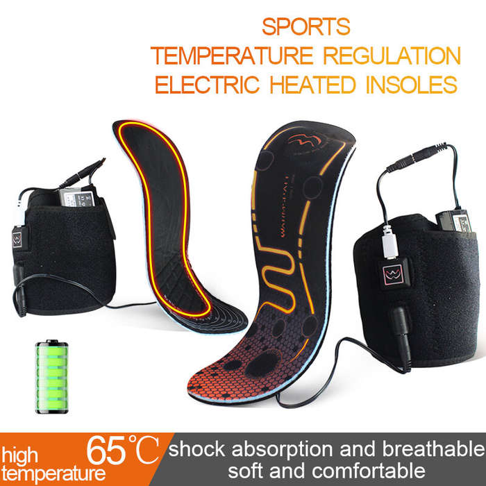 Black - TENGOO Winter USB Rechargeable Heated Insoles 3 Levels Feet Warm Shoe Pad Thermal Electric F