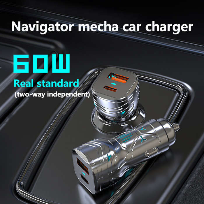 Silver - 60W Car Charger Super Fast Charging Car Charger For Apple And Huawei Mobile Phones USB+Type