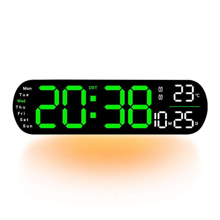 Orange - LED Digital Ambient Light Wall Clock Remote Control Electronic Mute Clock with Temperature