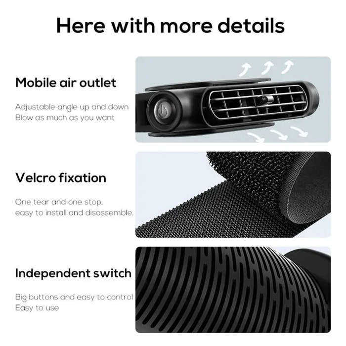 Black - Backseat Cooling Fan Electric Auto Backseat Car Fan Three Adjustable Wind Speeds Cooling Too