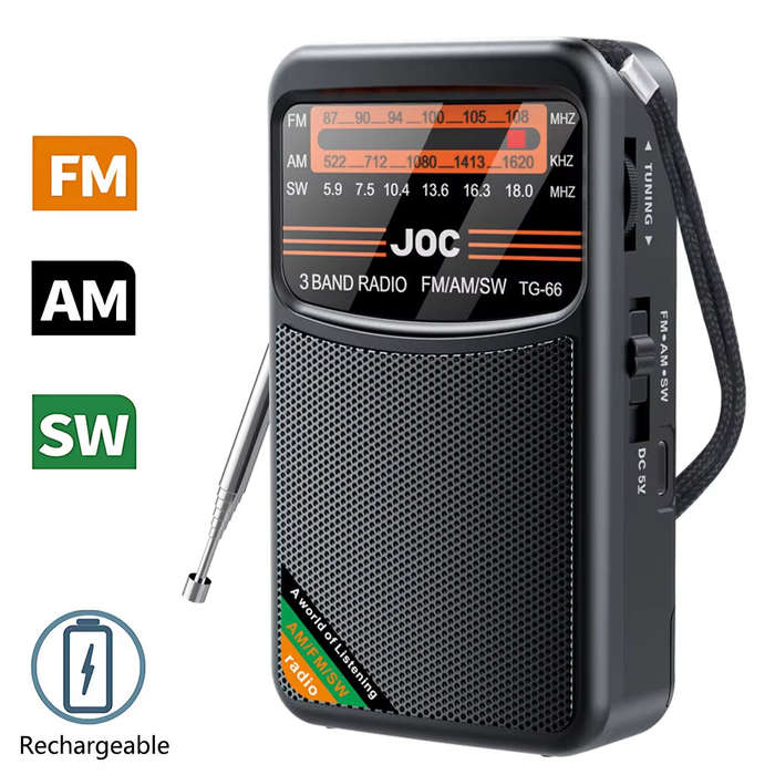 Gold - TG-66 Portable Radio AM FM SW Pocket Radio with Rechargeable Battery Good Reception Supports