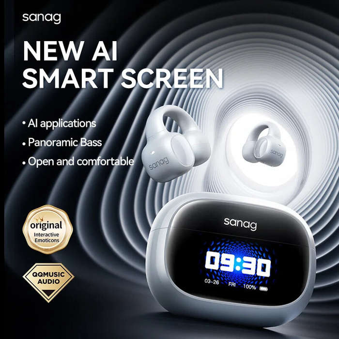 Black - Sanag S3 Pro TWS bluetooth Headset AI Smart Screen Earphone LED Touch Screen 360 Stereo Bass