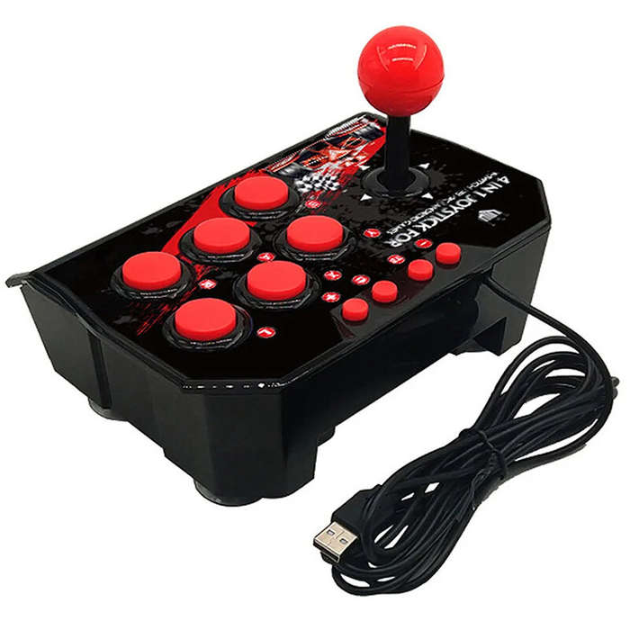 Black - DATA FROG 4-in-1 Wired Arcade Joystick Gamepad Support Turbo Mode Fighting Stick Game Contro