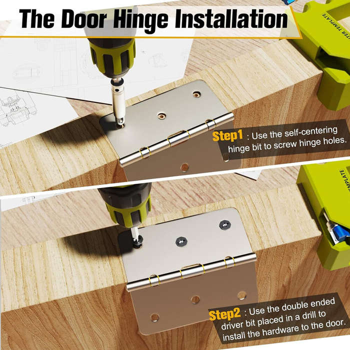 Yellow - Door Hinge Mortiser Hinge Installation Kit Router Template fits 3in to 5in Hinges Square Se