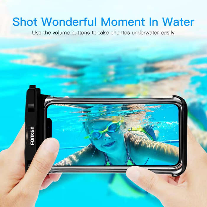 White - Fonken IPX8 Waterproof Phone Case with Lanyard Full Touch Screen Clear Dry Bag for Up to 6.5