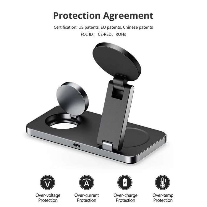 Black - 15W Magnetic Foldable Wireless Charger Fast Wireless Charging Stand for Smart Phones for iPh