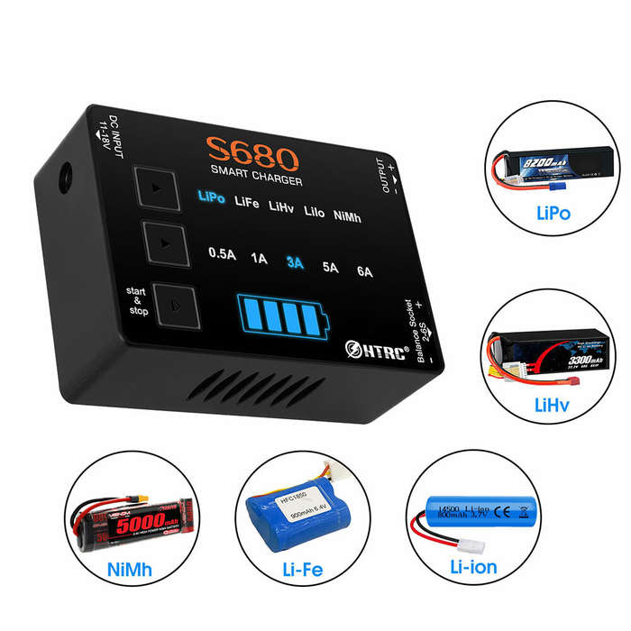 UK Plug - HTRC S680 80W 6A AC to DC Mini RC LiPo Charger For 1-6s Lipo/LiFe/LiHv/Lilon/1-15S Nimh Ba