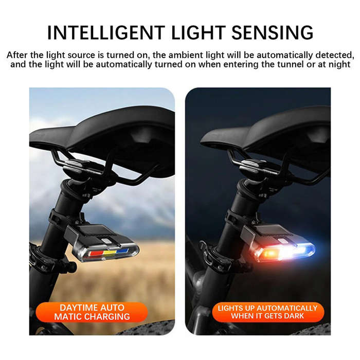 Bikight Solar Bike Taillight 300mAh Battery 7 Light Modes Type-C Charging IPX7 Waterproof Bicycle Re