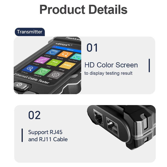 NOYAFA NF-8506 LCD Digital Network Cable Tester Rechargeable Network Line Finder Multifunctional Wir