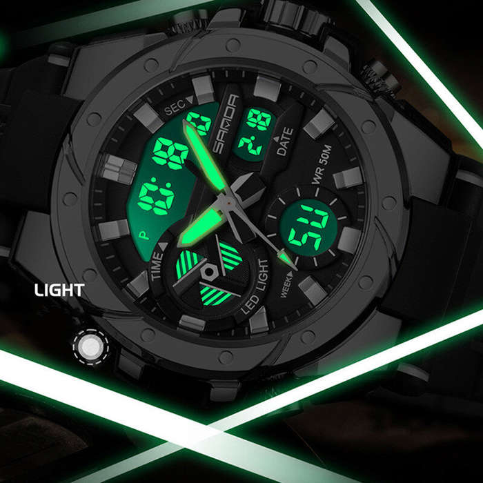 Black - SANDA Men Quartz Watch Waterproof Sport Wristwatches Multifunctional Outdoor Luminous Electr