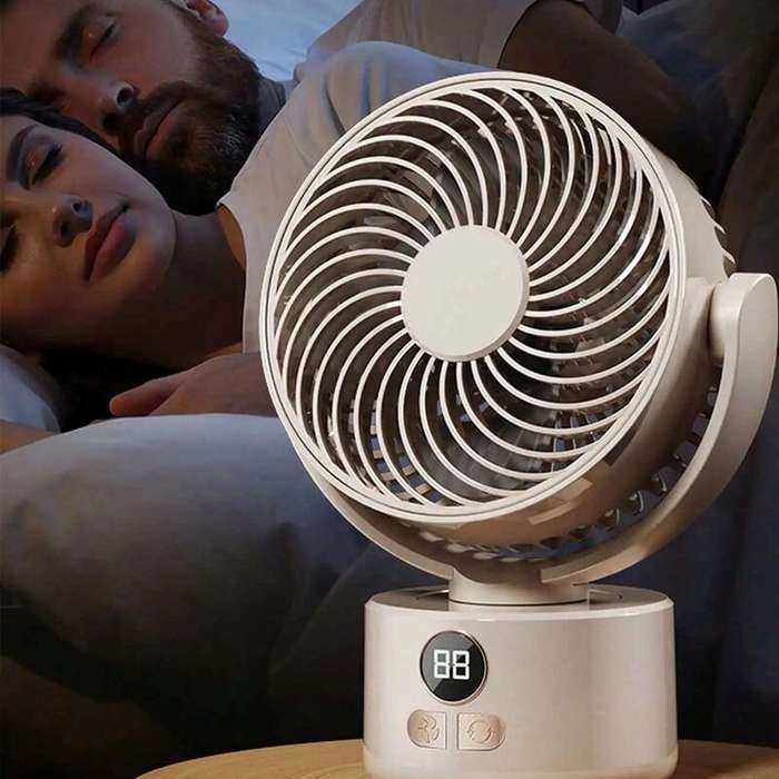 Green - Tevorex Compact USB Rechargeable Desk Fan Quiet Large Battery Display Rotating Cooling Airfl