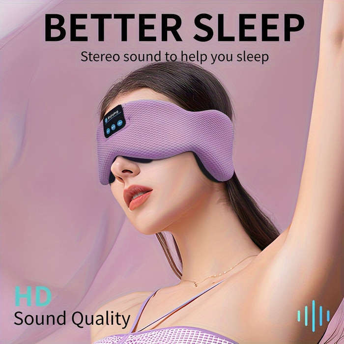Purple - KALOAD Soft Cotton Bluetooth V5.3 HiFi Music Sleeping Eye Mask Type-C USB Charging Headband