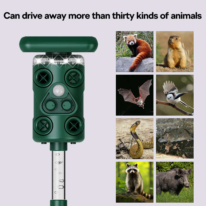 Green - 1200mAh Ultrasonic Solar Powered Outdoor Rat Bird Repellent LED Strobe Ultrasonic Outdoor Mo