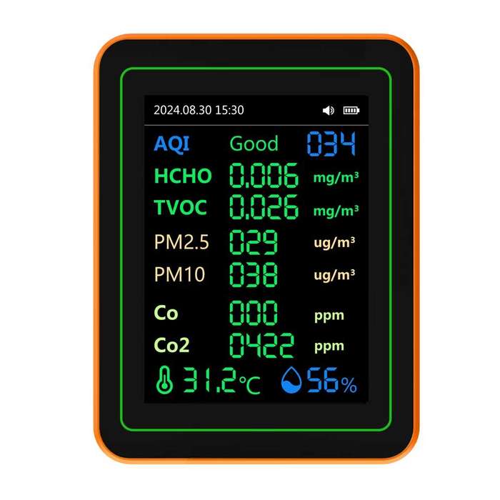 White - ZN-MT22 12-in-1 Air Quality Monitor AQI CO2 CO Formaldehyde TVOC PM2.5 PM10 Temperature Humi
