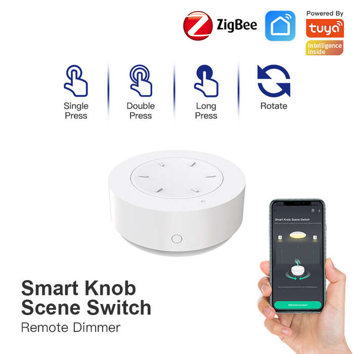 White - Tuya ZigBe Smart Knob Switch Wireless Scene Switch Button Remote Dimmer Battery Powered Auto