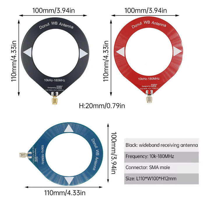Black - Wideband SDR Antenna 10kHz-180MHz Donut Loop Antenna SMA Male Connector for Shortwave Medium