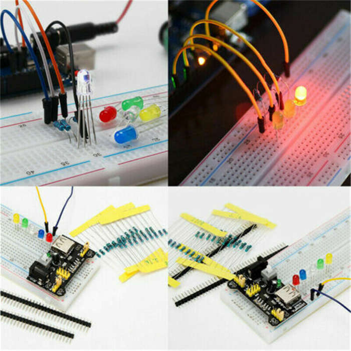 Full DIY Electronic Kit 830 Breadboard Jumper Wire Power Supply Capacitor LED Light ArduinoUNO Nano