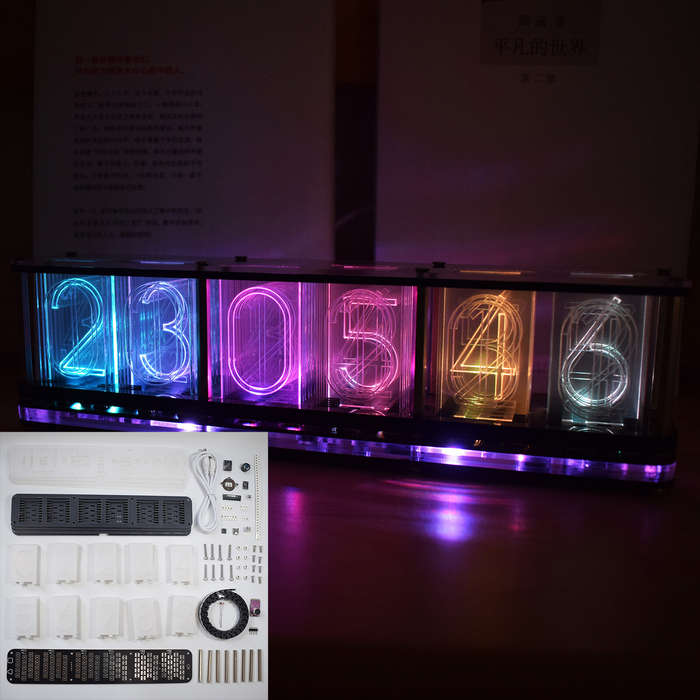 Geekcreit Upgrade Boldfaced Word Imitate Glow Clock Full Color RGB Glow Tube Clock LED Music Spectru